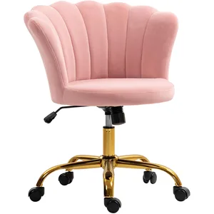 HOMCOM Chaise bureau velours design coquillage piètement acier doré ro... pas cher