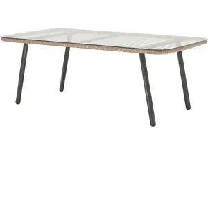 Outsunny Table basse de jardin avec plateau verre trempé 5 mm, table d'appoint pour extérieur, cadre en acier, effet bois naturel pas cher