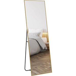 HOMCOM Grand miroir pleine longueur rectangulaire 50 x 160 cm - miroir sur pied ou mural - doré