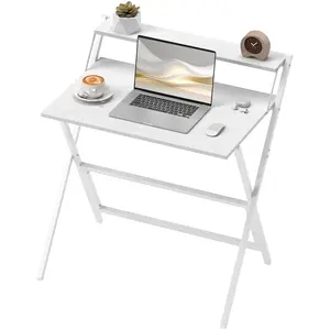HOMCOM Bureau pliable 75,5 x 50 cm avec étagère de rangement pour cham... pas cher