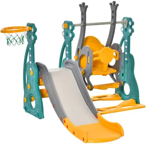 HOMCOM Toboggan et balançoire pour enfants 4 en 1 avec panier de baske...Vendu paraosom