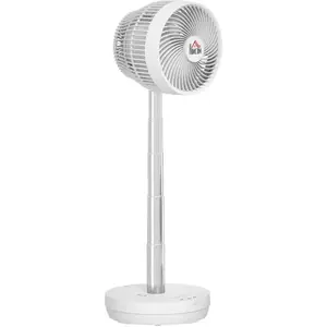 HOMCOM Ventilateur de table sur pied 2 en 1 - oscillant réglable - batterie rechargeable USB - 10 vitesses, timer - blanc pas cher