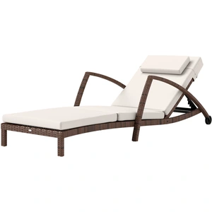 Outsunny Bain de soleil, chaise longue en résine tressée avec dossier ...