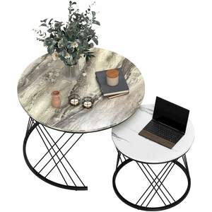 HOMCOM Lot de 2 tables basses gigognes rondes Ø 70/44,5 cm avec platea... pas cher