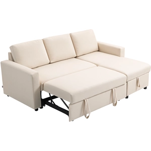 HOMCOM Canapé d'angle convertible modulable avec méridienne réversible, coffre de rangement et 3 coussins de dossier, crème pas cher