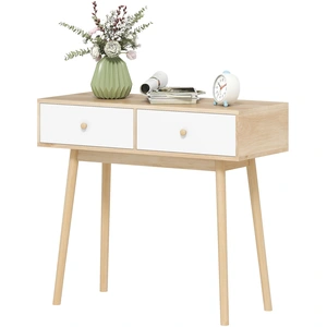 HOMCOM Table console avec 2 tiroirs et pieds en bois, pour salon, entr... pas cher