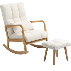 HOMCOM Fauteuil à bascule avec repose-pieds, rocking chair en tissu bo... pas cher