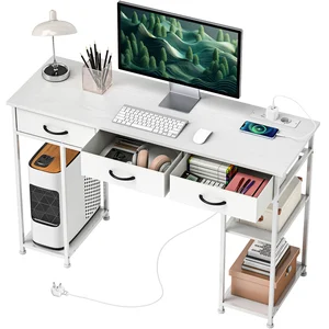 HOMCOM Bureau avec rangement avec prises de courant, 3 tiroirs en tiss...