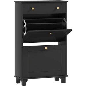 HOMCOM Meuble chaussure entrée étroit avec tiroirs à portes abattants et étagère réglable, 60 x 23,5 x 98,5 cm, noir pas cher