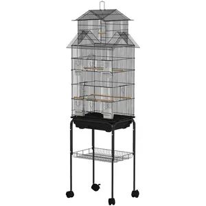 PawHut Cage à oiseaux design maison mangeoires perchoirs portes platea... pas cher