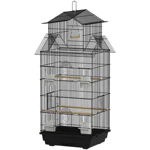 PawHut Cage à oiseaux volière avec balançoire poignée portable 4 mange... pas cher