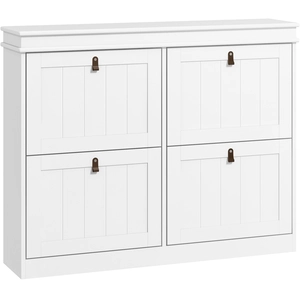 HOMCOM Meuble à chaussures 20 paires, armoire à chaussures, 4 tiroirs rabattables, étagères réglables, 105x24x82,5cm, blanc pas cher