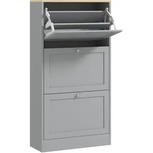 HOMCOM Meuble à chaussures 18 paires, armoire à chaussures avec 3 tiroirs rabattables, étagères réglables, 60x23,5x115cm, gris pas cher