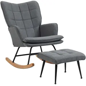 HOMCOM Fauteuil à bascule avec repose-pieds, rocking chair, assise lar... pas cher