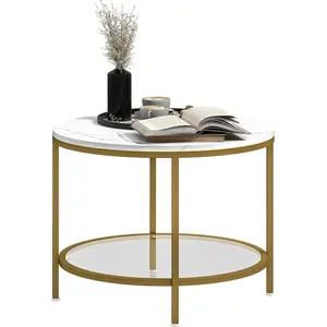 HOMCOM Table basse salon ronde moderne à 2 niveaux plateau effet marbr... pas cher