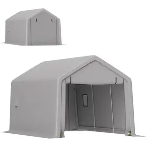 Abri De Voiture Métallique 4,4 X 3M Extérieur, Tente De Garage Avec Base Renforcee Et 4 Pieds Inclines Supplementaires Toit Rigide Pour Suv Bateaux 97076476