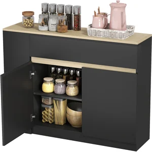 HOMCOM Buffet meuble de rangement avec 2 tiroirs 3 étagères ouvertes e... pas cher