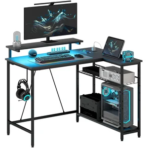 HOMCOM Bureau d'angle réversible, bureau d'ordinateur avec LED, 2 pris... pas cher