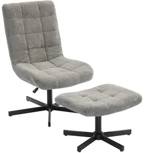 HOMCOM Fauteuil salon avec repose-pieds, chaise pivotante, hauteur rég... pas cher