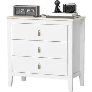 HOMCOM Commode 3 tiroirs meuble de rangement style contemporain avec p... pas cher