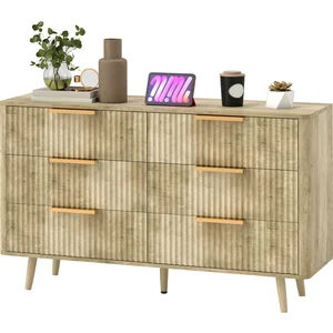 HOMCOM Commode 6 tiroirs scandinave avec poignées et pieds de pin, pou... pas cher