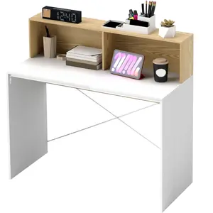 HOMCOM Bureau avec rangement 110 x 50 cm, 2 compartiments ouverts et é... pas cher