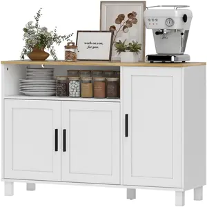 HOMCOM Buffet, meuble de rangement avec 3 portes, compartiment ouvert ... pas cher