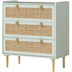 HOMCOM Commode design bohème en rotin avec 3 tiroirs, meuble de rangem... pas cher