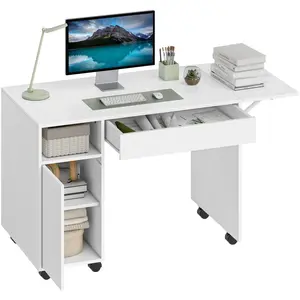 HOMCOM Bureau d'ordinateur sur roulettes, table informatique avec abat... pas cher