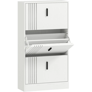 HOMCOM Meuble à chaussures armoire à chaussures à 3 abattants 18 paires grande capacité en bois 63 x 24 x 117 cm blanc pas cher