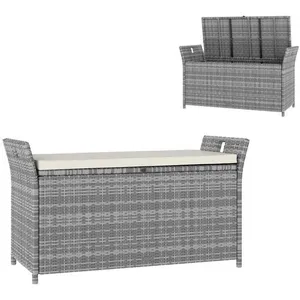 Comparateur de prix : Outsunny Banc de rangement extérieur coussin amovible résine tressée blanc
