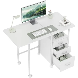 HOMCOM Bureau d'ordinateur pliable sur roulettes, bureau avec rangement, 3 tiroirs, plateau extensible, 105x51x75,5cm, blanc pas cher