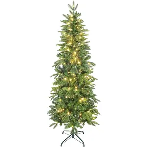 HOMCOM Sapin de Noël artificiel 180 cm, arbre de Noël slim avec 200 lu... pas cher