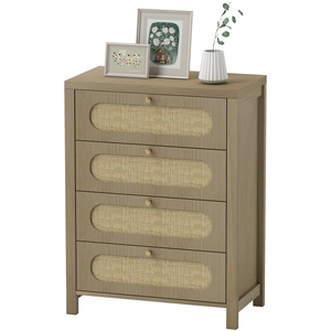 HOMCOM Commode 4 tiroirs meuble de rangement style bohémienne avec por... pas cher