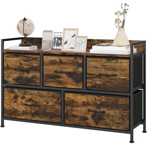 HOMCOM Commode, meuble de rangement avec 5 tiroirs en tissu pliables, ... pas cher