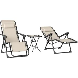 Outsunny Lot de 2 chaise longue pliable et inclinable avec table d'app... pas cher