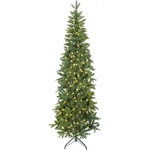 HOMCOM Sapin de Noël artificiel 210 cm, arbre de Noël slim avec 300 lu... pas cher