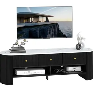 Meuble TV - HOMCOM - 140 cm - pour téléviseur 32-65 pouces - effet mar... pas cher