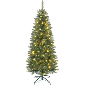 HOMCOM Sapin de Noël artificiel 150 cm, arbre de Noël fin avec 170 lum... pas cher