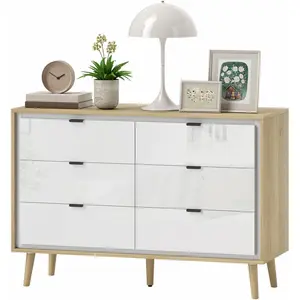 HOMCOM Commode 6 tiroirs, meuble de rangement à haute brillance, 5 pie... pas cher