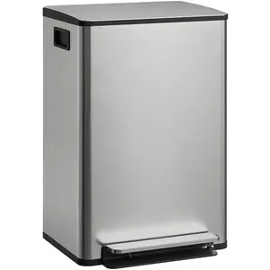 HOMCOM Poubelle cuisine 50L, poubelle à pédale, seau intérieur amovible, couvercle à fermeture douce, 41,7x36,6x62cm, argent pas cher