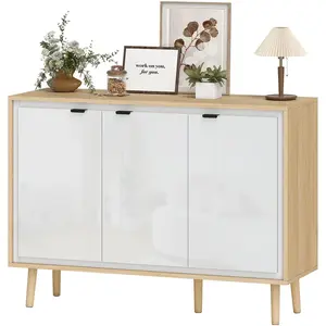 HOMCOM Buffet à haute brillance, meuble de rangement avec 3 portes, ét... pas cher