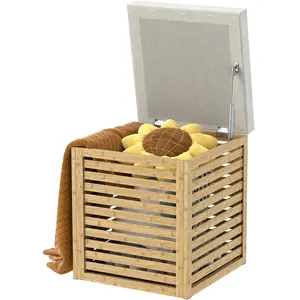 HOMCOM Coffre de rangement tabouret de rangement 54.76 L design lamell...
