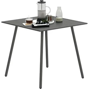 Comparateur de prix : Outsunny Table à manger de jardin 4 personnes dim. 80 x 80 x 74 cm plateau à lattes acier époxy gris