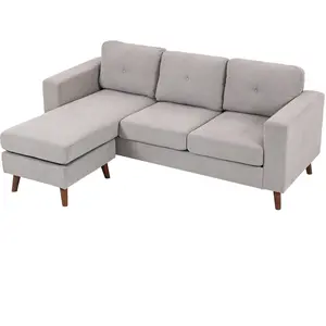HOMCOM Canapé d'angle réversible en velours côtelé, canapé 3 places avec méridienne, cadre en acier, 192x137x84cm, gris clair pas cher