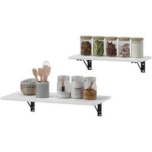 HOMCOM Lot de 2 tables pliantes murales, table murale rabattable en bois, pour cuisine, salle à manger, bureau, blanc brillant pas cher