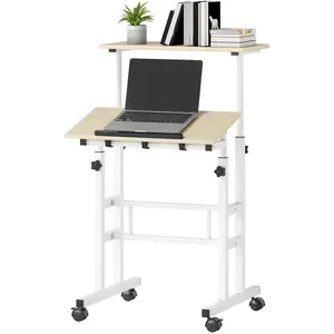 HOMCOM Bureau assis debout bureau réglable en hauteur 60 x 60 cm à rou... pas cher