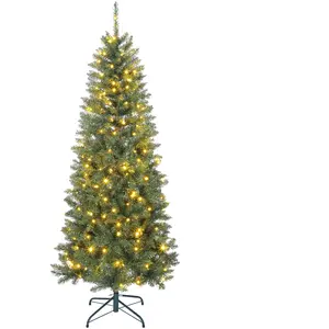 HOMCOM Sapin de Noël artificiel 180 cm, arbre de Noël fin avec 250 lum... pas cher