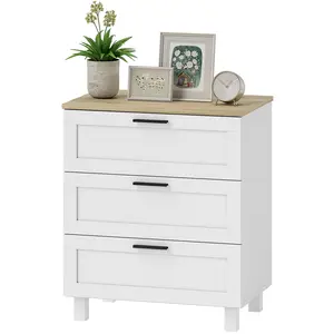 HOMCOM Commode 3 tiroirs meuble de rangement style moderne pieds en bo... pas cher