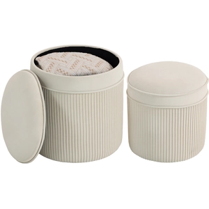HOMCOM Lot de 2 poufs de rangement en velours, repose-pieds ronds gigo...Vendu paraosom